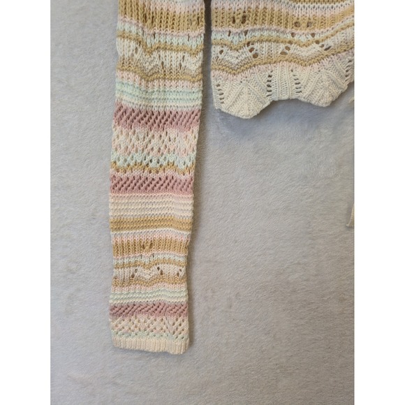 Aeropostale Womens Small Cropped Tie Front Cardigan Striped Pointelle Knit Pink - Picture 2 of 9